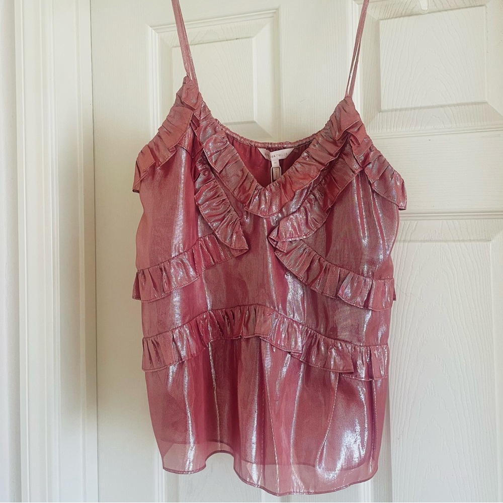 Rebecca Taylor Metallic Pink Ruffled Camisole - Picture 2 of 11